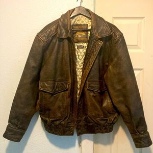 Vintage brown leather bomber jacket